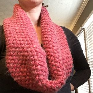 Hand knit cowl scarf, red